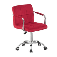 Scaun rotativ de birou tapiterie catifea rosie inaltime reglabila 78-90 cm latime 36 cm manere cromate maxim 120 kg