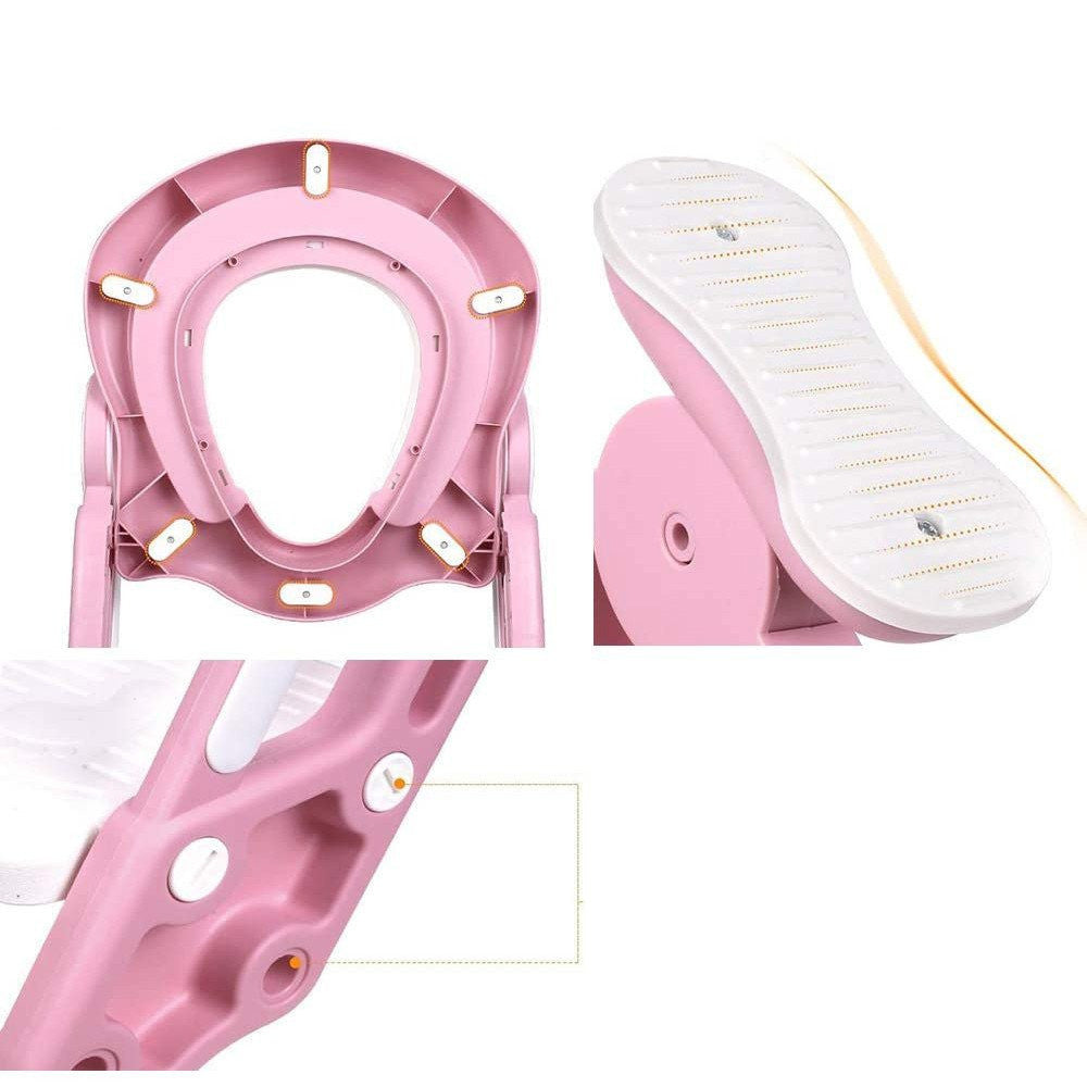 Scaun toaleta cu treapta pentru copii inaltator Culoare Alb Roz