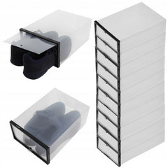 Set 10 cutii depozitare incaltaminte 305x215x125cm clapeta inchidere transparent