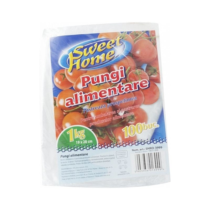Set 100 pungi alimentare capacitate 1 kg dimensiune 19-28 cm