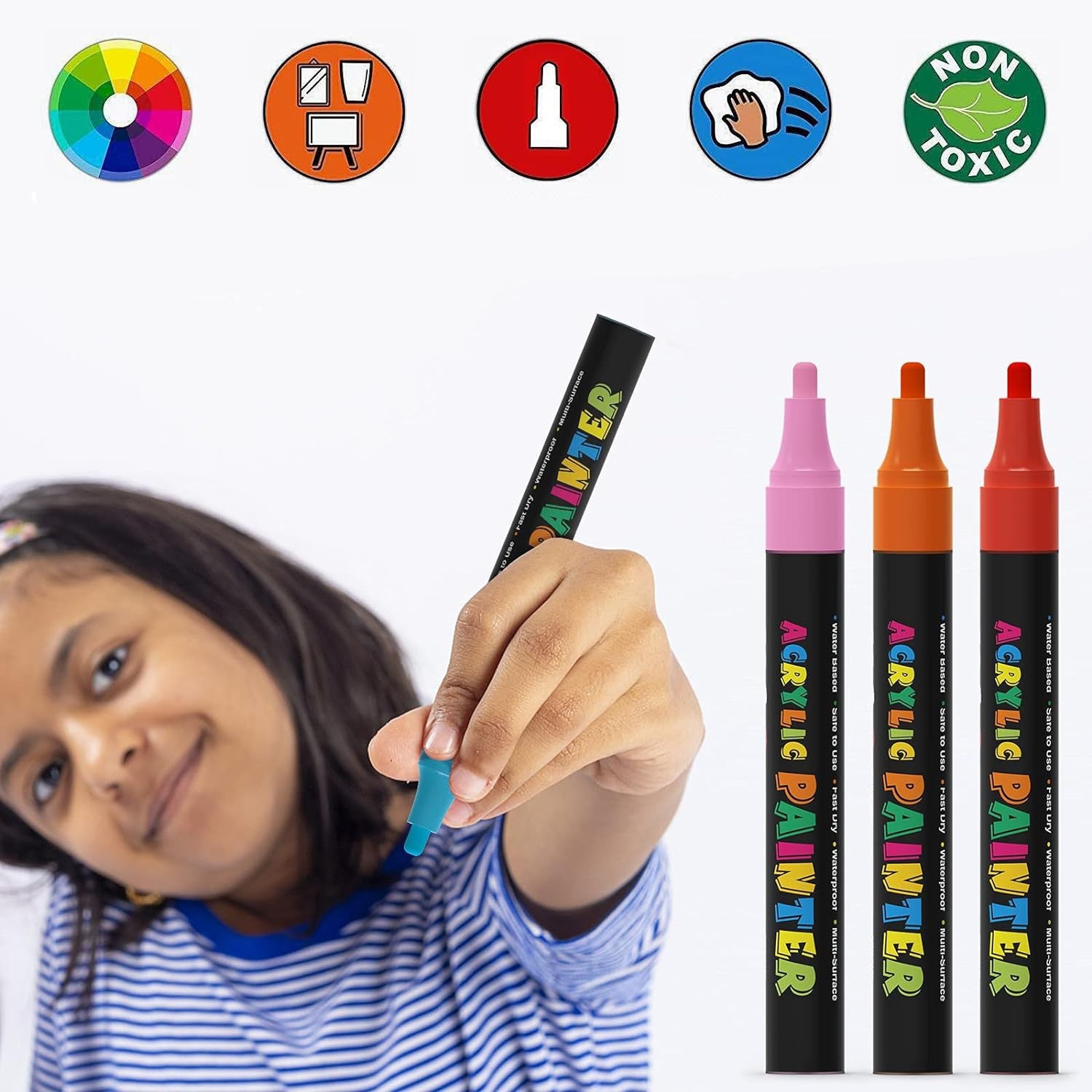 Set 12 markere acrilice permanente ptr orice suprafata 2-3 mm12 culori
