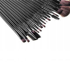Set 24 pensule profesionale make-up par sintetic husa piele ecologica maner lemn