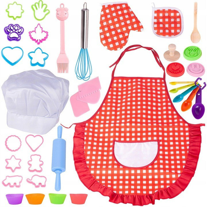 Set 39 accesorii bucatarie copii accesorii cofetarie sucitor forme prajitura sort manusa si boneta