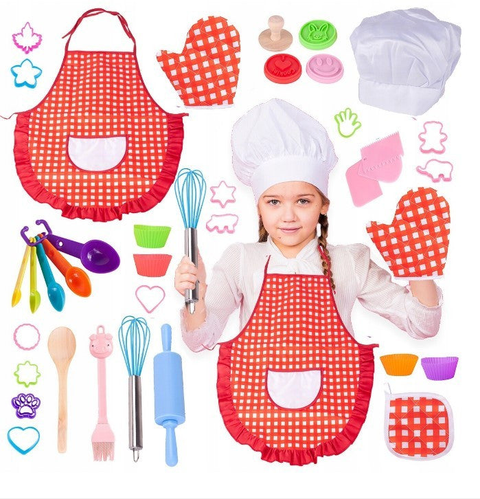 Set 39 accesorii bucatarie copii accesorii cofetarie sucitor forme prajitura sort manusa si boneta
