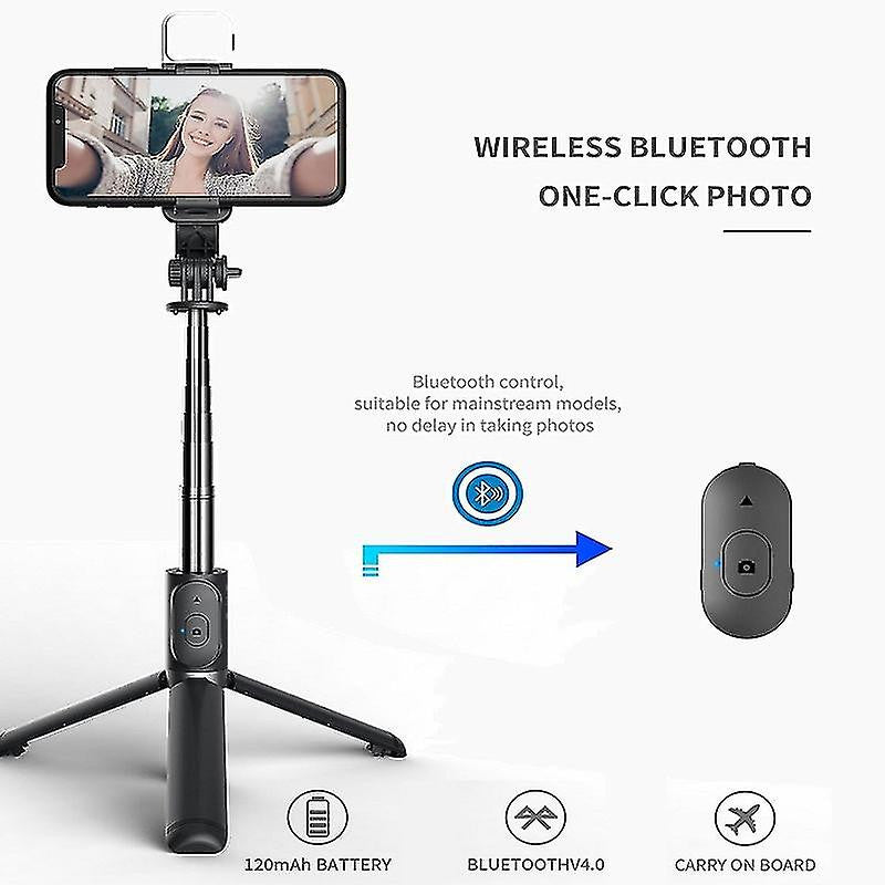Set 3in1 Selfie Stick cu Lampa LED si Trepied conectare Bluetooth alimentare USB