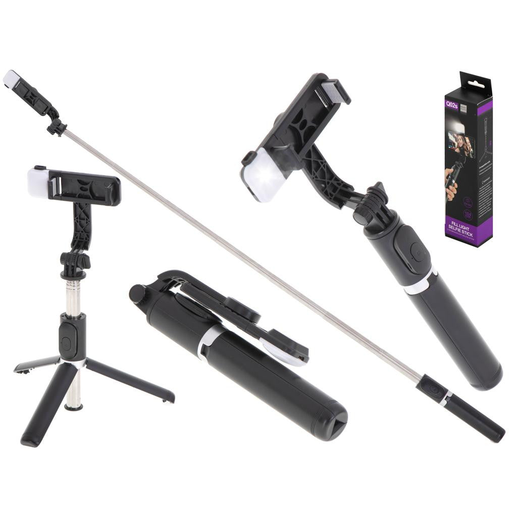 Set 3in1 Selfie Stick cu Lampa LED si Trepied conectare Bluetooth alimentare USB