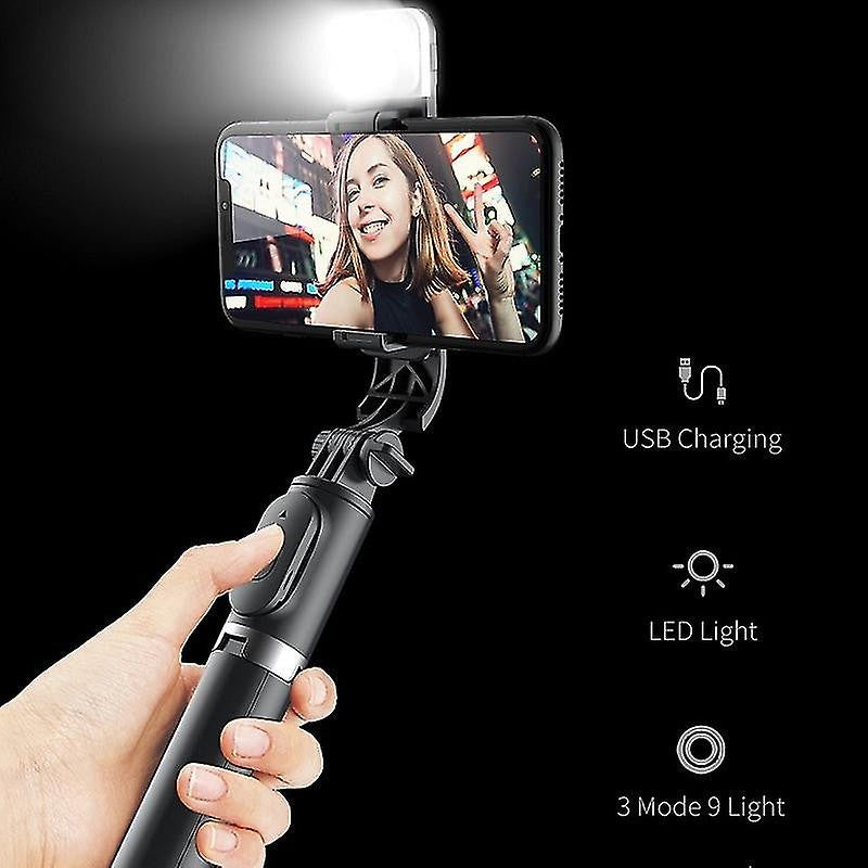 Set 3in1 Selfie Stick cu Lampa LED si Trepied conectare Bluetooth alimentare USB