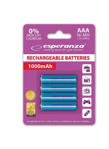 Set 4 Acumulatori Reincarcabili Esperanza 1000mah AAA R3