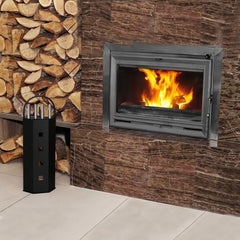 Set 4 unelte pentru semineu suport depozitare otel inoxidabil design elegant negru mat