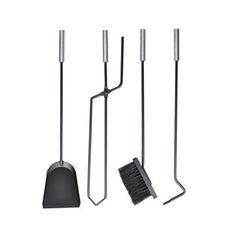 Set 4 unelte pentru semineu suport depozitare otel inoxidabil design elegant negru mat