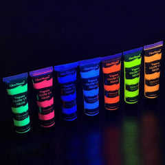 Set 7 culori vopsea glow uv neon 25 mlculoare pentru corp si fata pe baza de apa