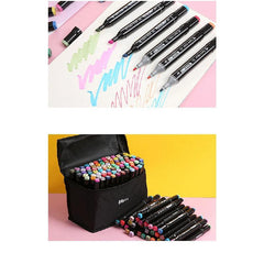 Set 80 Markere colorate cu varf dublu si Geanta depozitare