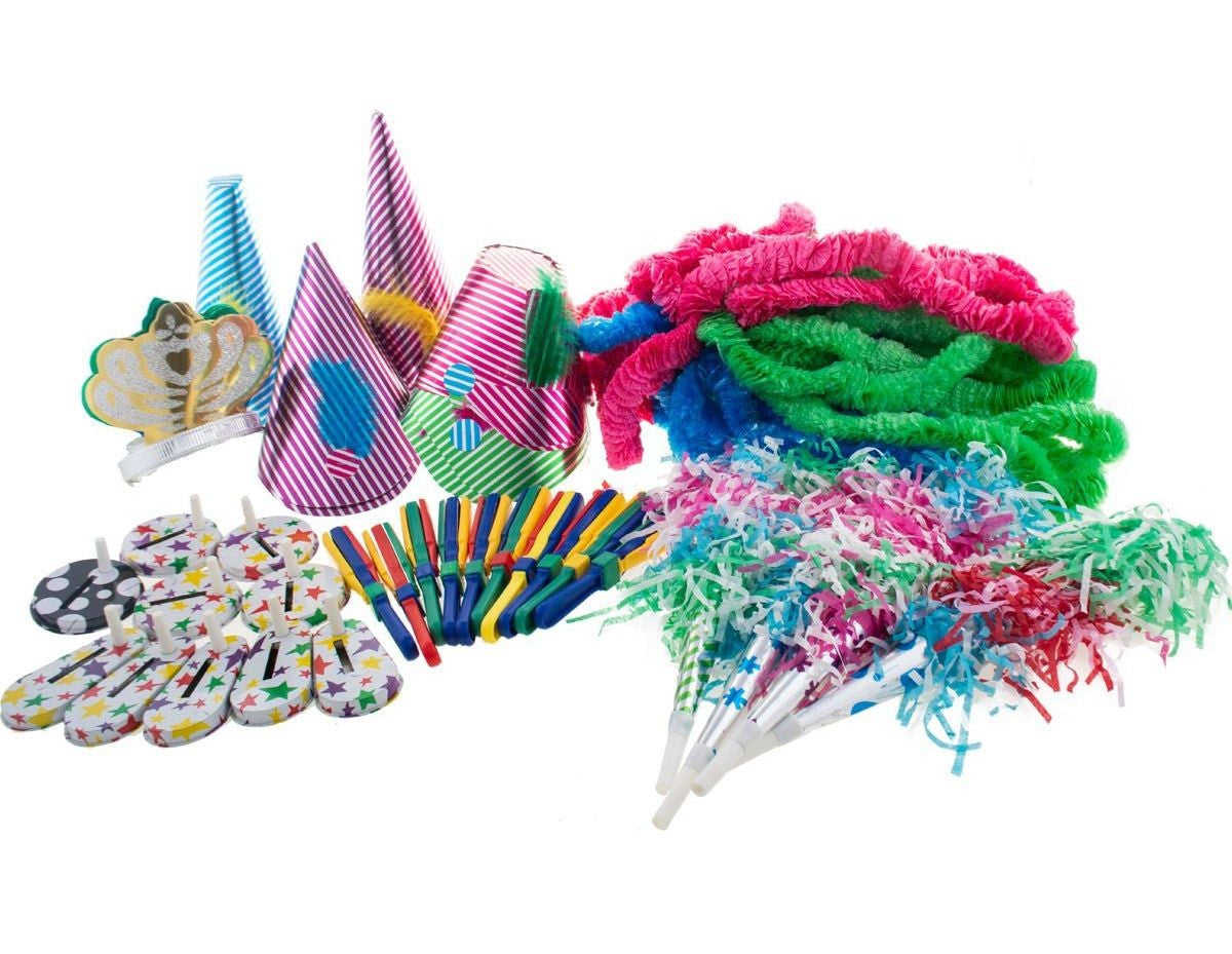 Set 80 piese pentru Decor Petrecere Ghirlande Zornaitoare Coifuri si Suflatori