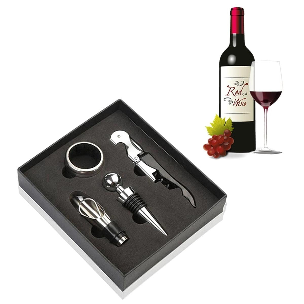 Set Cadou Accesorii Vin 4 piese in cutie estetica culoare Neagra