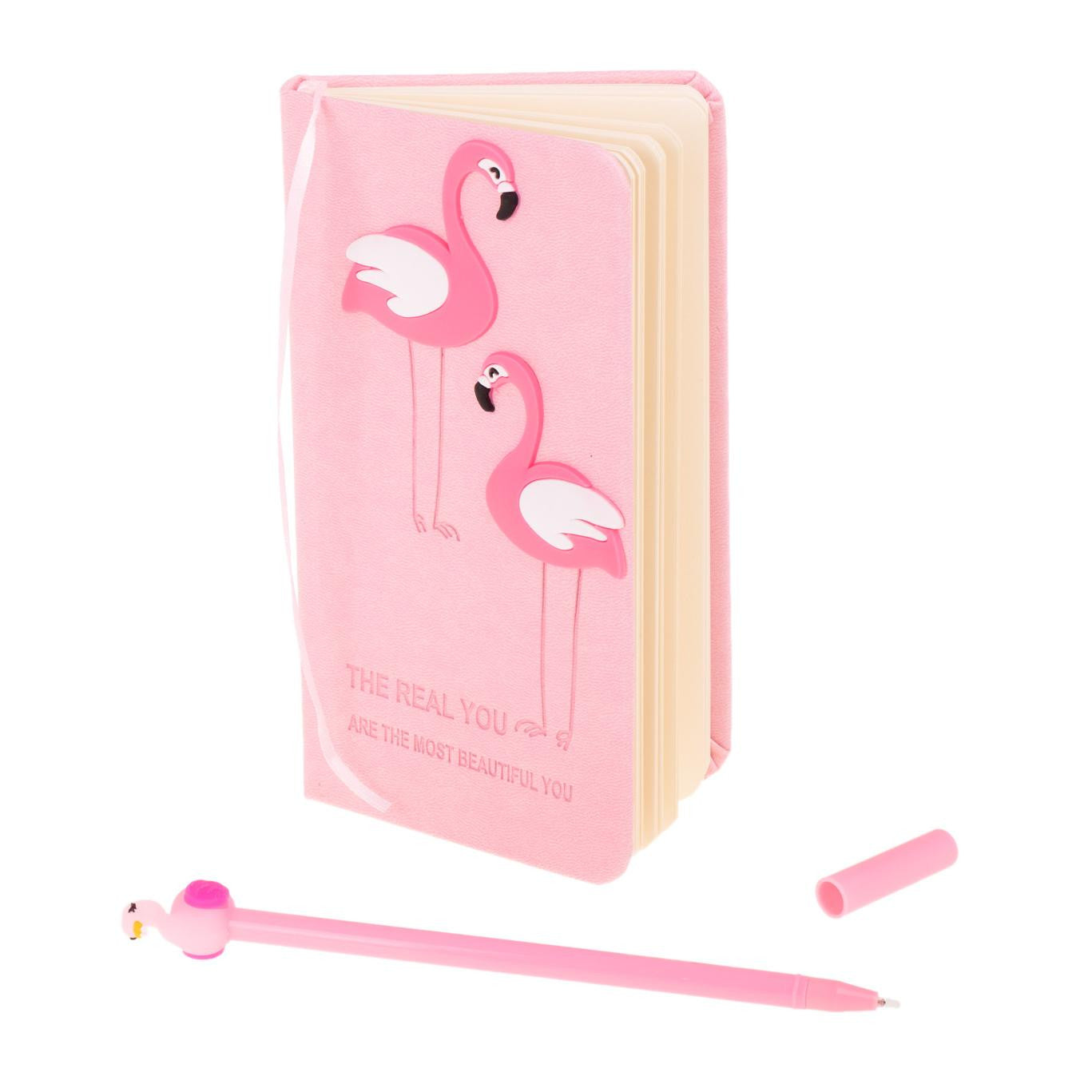 Set Cadou pentru Copii Caiet cu Flamingo finisat cu piele Ecologica  Pix cu Flamingo