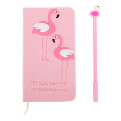 Set Cadou pentru Copii Caiet cu Flamingo finisat cu piele Ecologica  Pix cu Flamingo