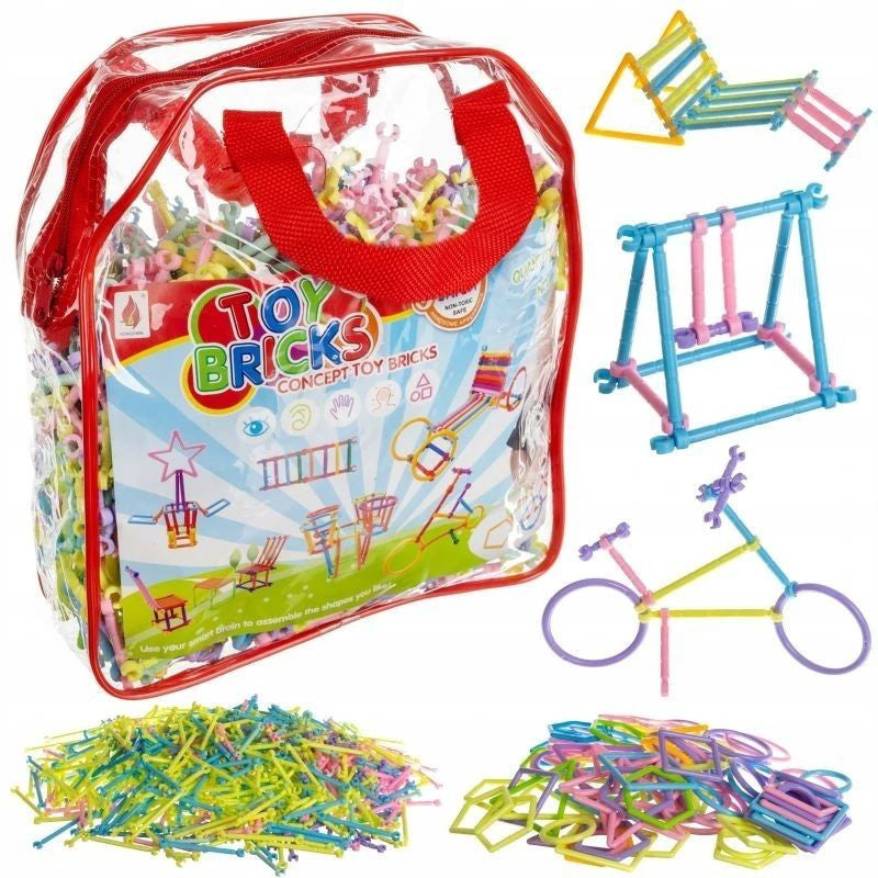 Set constructie 1000 piese multicolore diverse forme si bete geanta depozitare