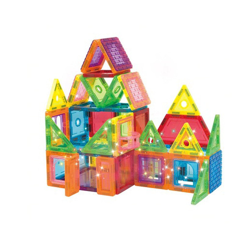 Set Constructie Magnetic 3D cu LED diferite forme si culori 130 piese