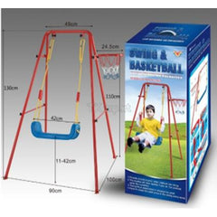 Set de gradina 3in1 pentru copii Leagan cu Cos de Baschet metalic culoare Rosu