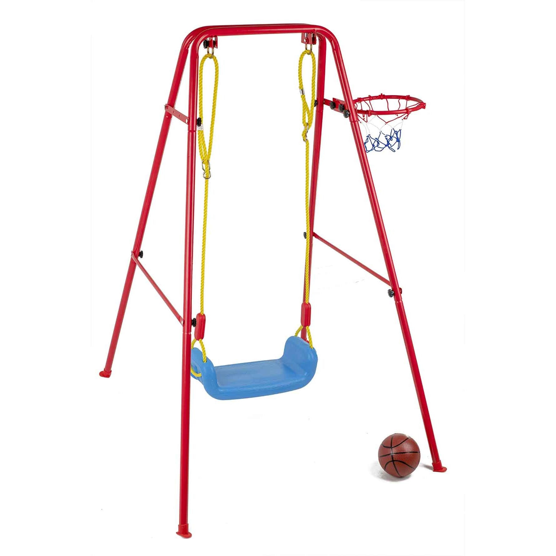 Set de gradina 3in1 pentru copii Leagan cu Cos de Baschet metalic culoare Rosu