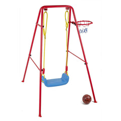 Set de gradina 3in1 pentru copii Leagan cu Cos de Baschet metalic culoare Rosu
