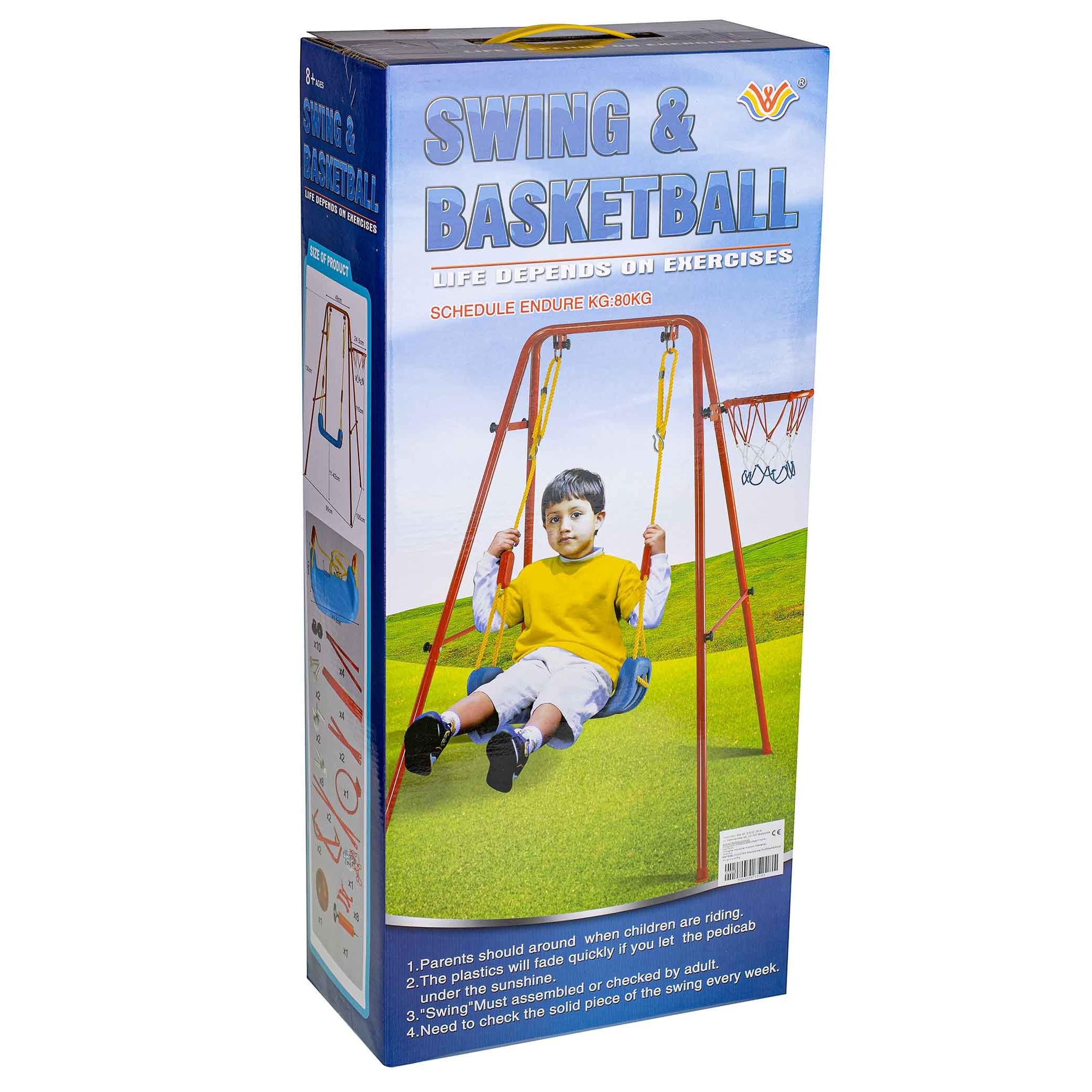 Set de gradina 3in1 pentru copii Leagan cu Cos de Baschet metalic culoare Rosu