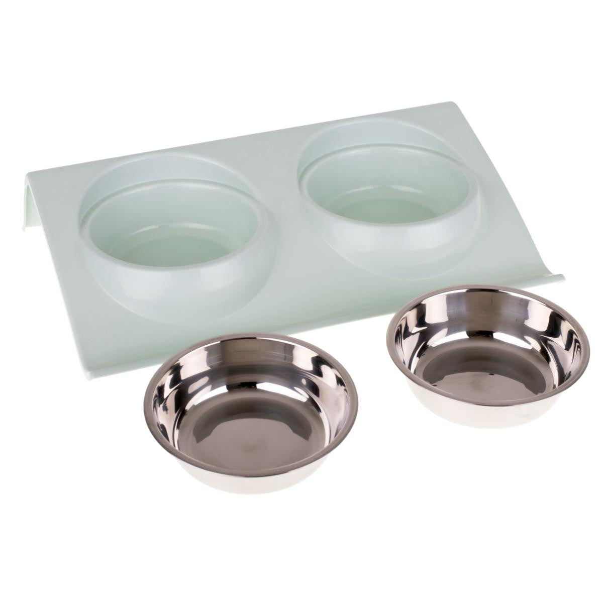 Set doua castroane metalice cu suport pentru animale de companie