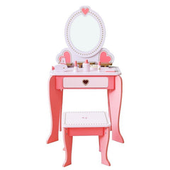 Set infrumusetare cu masa machiaj fetite din lemn si accesorii Roz