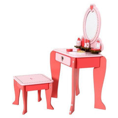 Set infrumusetare cu masa machiaj fetite din lemn si accesorii Roz