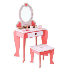 Set infrumusetare cu masa machiaj fetite din lemn si accesorii Roz