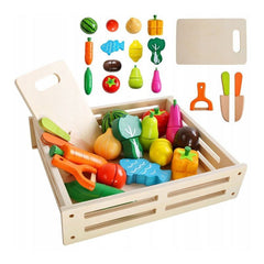 Set ladita fructe si legume de feliat cu magnet 34 piese din lemn xxl
