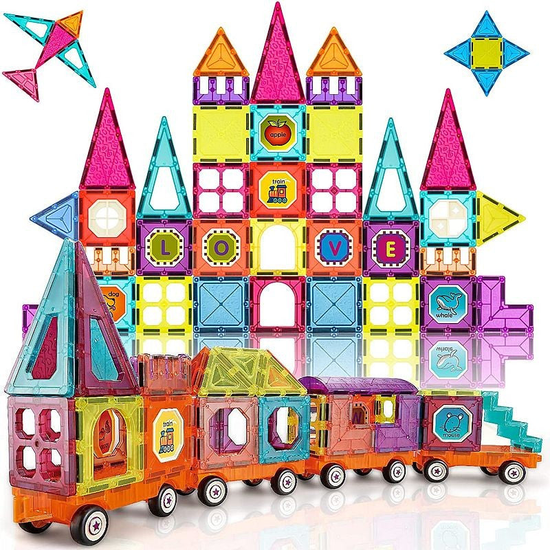 Set magnetic Constructie Tren JucarieDiy cu 71 piese diverse forme multicolor