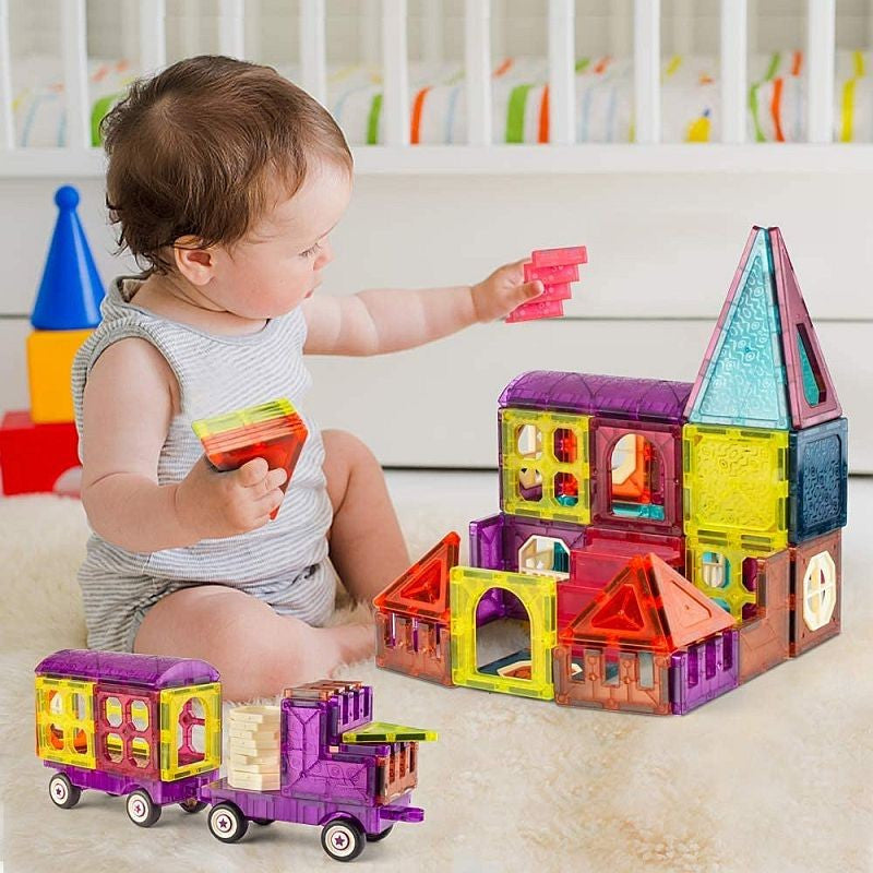Set magnetic Constructie Tren JucarieDiy cu 71 piese diverse forme multicolor