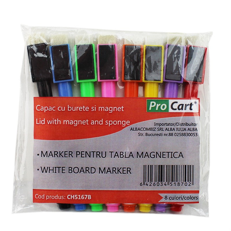 Set Marker pentru tabla magnetica capac cu magnet si burete pentru sters
