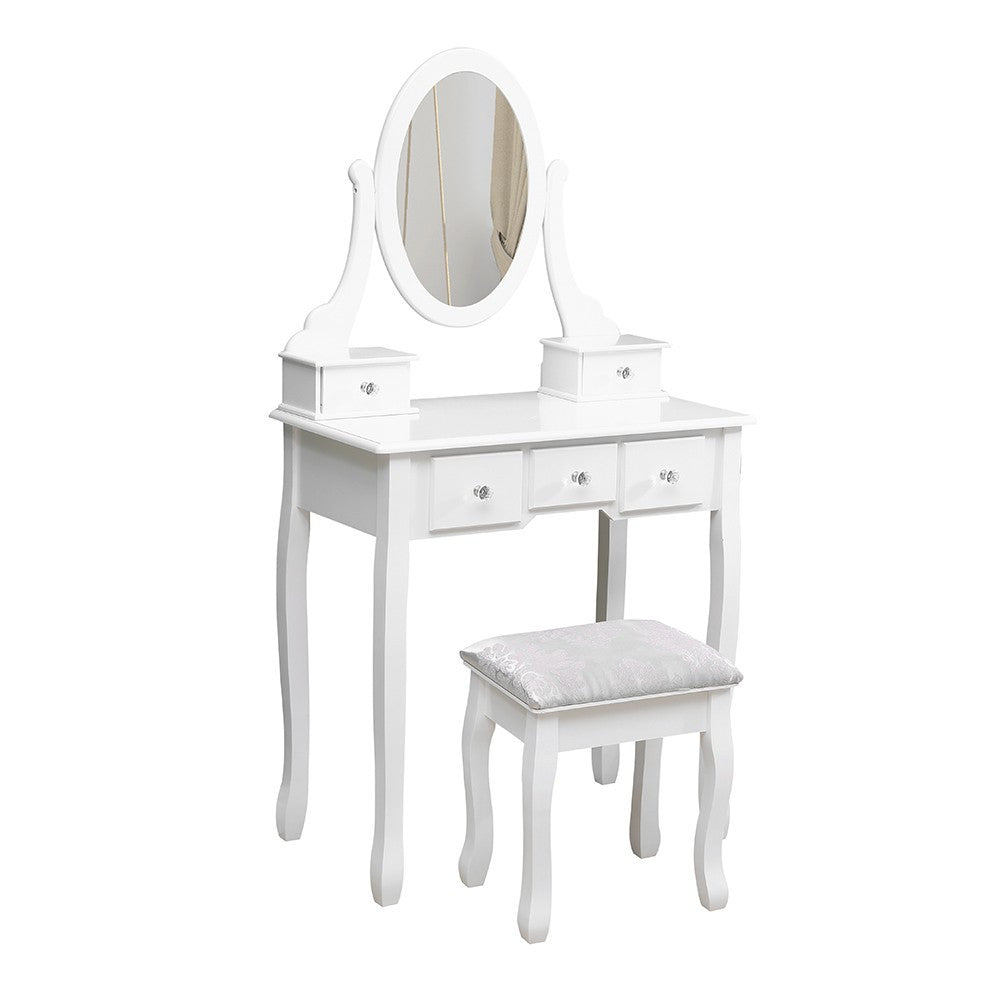 Set masa de toaleta 140x80x40 cm oglinda si scaun incluse 5 sertare