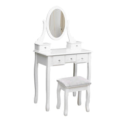 Set masa de toaleta 140x80x40 cm oglinda si scaun incluse 5 sertare