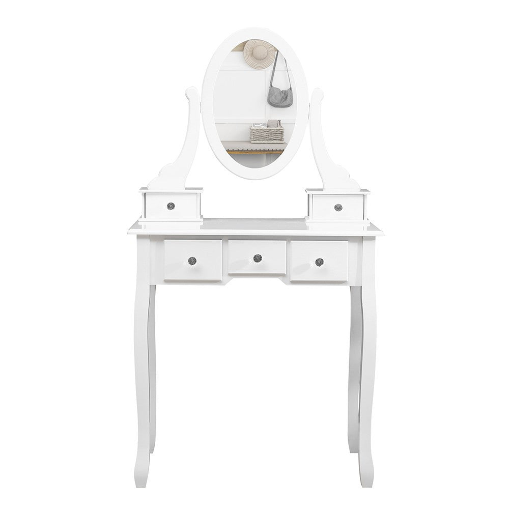 Set masa de toaleta 140x80x40 cm oglinda si scaun incluse 5 sertare
