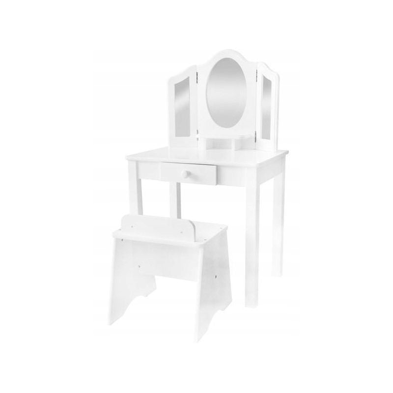 Set masa de toaleta pentru fetite 81x32x46 cm scaun 3 oglinzi sertar design elegant lemn alb