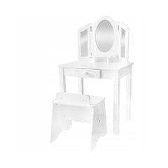 Set masa de toaleta pentru fetite 81x32x46 cm scaun 3 oglinzi sertar design elegant lemn alb