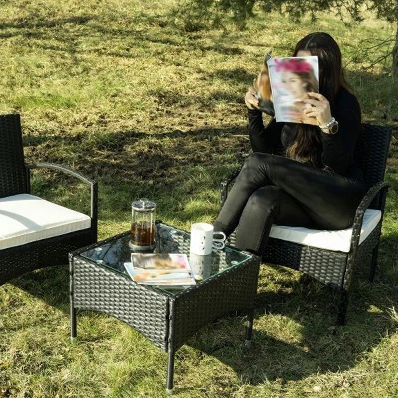 Set masuta si scaune pentru cafea blat sticla perne 2 locuri interior-exterior