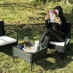 Set masuta si scaune pentru cafea blat sticla perne 2 locuri interior-exterior