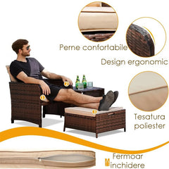 Set mobilier gradina 2 fotolii si 2 tabureti otoman masuta cafea perne incluse maro