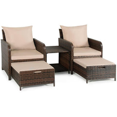 Set mobilier gradina 2 fotolii si 2 tabureti otoman masuta cafea perne incluse maro