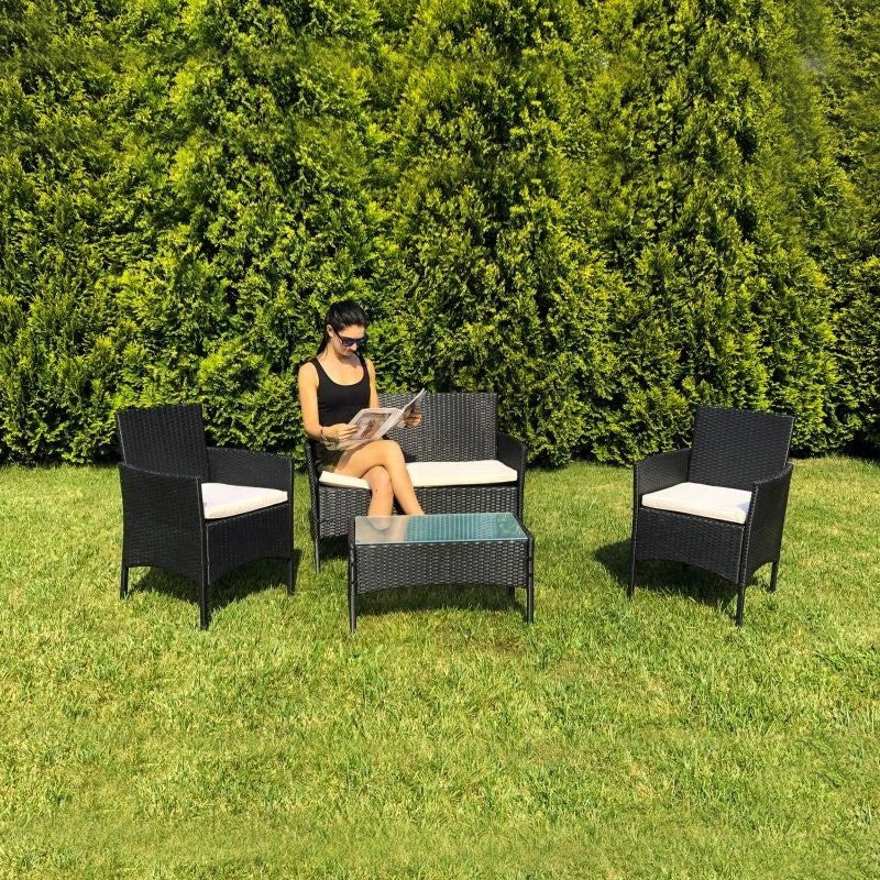 Set mobilier gradina 4 piese masuta fotolii canapea model ratan negru