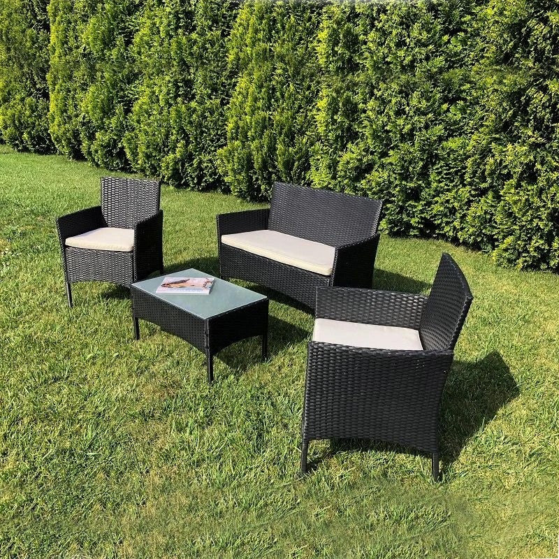 Set mobilier gradina 4 piese masuta fotolii canapea model ratan negru