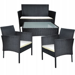 Set mobilier gradina 4 piese masuta fotolii canapea model ratan negru