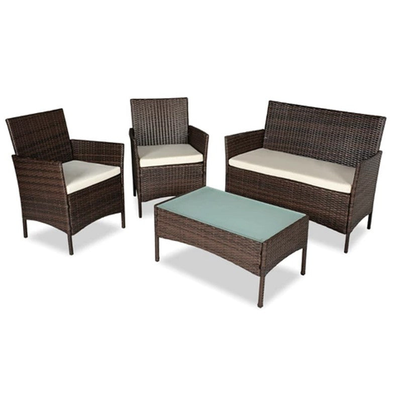 Set mobilier Gradina structura Metalica 4 piese Fotolii Canapea Masuta model Ratan maro