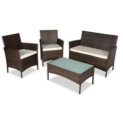Set mobilier Gradina structura Metalica 4 piese Fotolii Canapea Masuta model Ratan maro