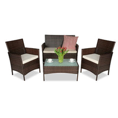 Set mobilier Gradina structura Metalica 4 piese Fotolii Canapea Masuta model Ratan maro