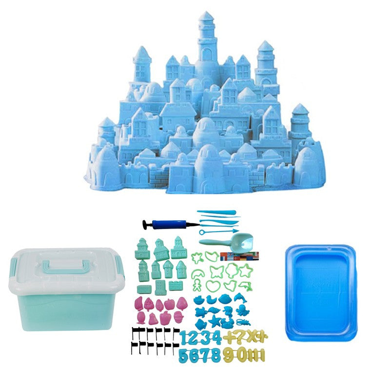 Set nisip kinetic 2 kg cutie gonflabila multiple forme stegulete lopatica si accesorii modelaj